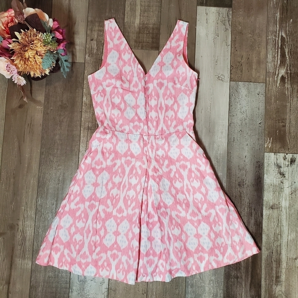 Gap Linen Fit & Flare Women's Dress Size 2 Pink White Blue EUC